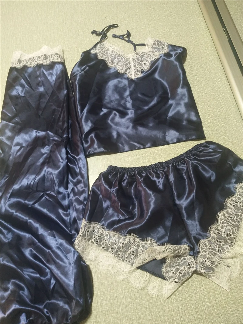 Для женщин Эротическое белье элегантная кружевная Пижама модная ночная рубашка Симпатичные простые пижамный комплект Пижама femme - Цвет: Синий