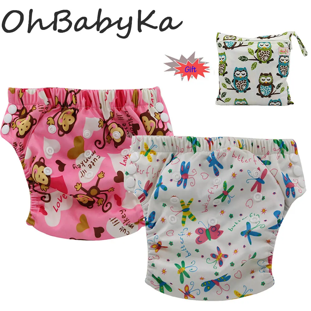 

Ohbabyka 2Pcs Bamboo Training Pants Baby Cloth Nappy Size Adjustable Potty Training Pants Absorbent Diapers with 1 Diaper Bag