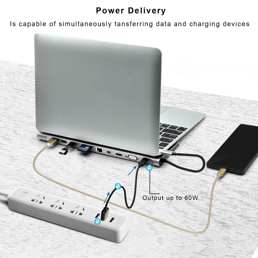 USB C док-станция для ноутбука несколько портов с HDMI/VGA/SD/TF/Mini DP/RJ45/USB 3,0/Аудио/type C данных и зарядки адаптер для Mac