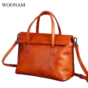 

WOONAM Women Fashion Natural Cowhide Handmade Medium Tote Handbag with Long Shoulder Strap WB360