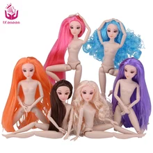 Color Hair 1 PC Nude Doll with Head for Barbie Dolls 12 Joint Moving Naked Bodies DIY Toys Accessories Birthday Gift for Girl
