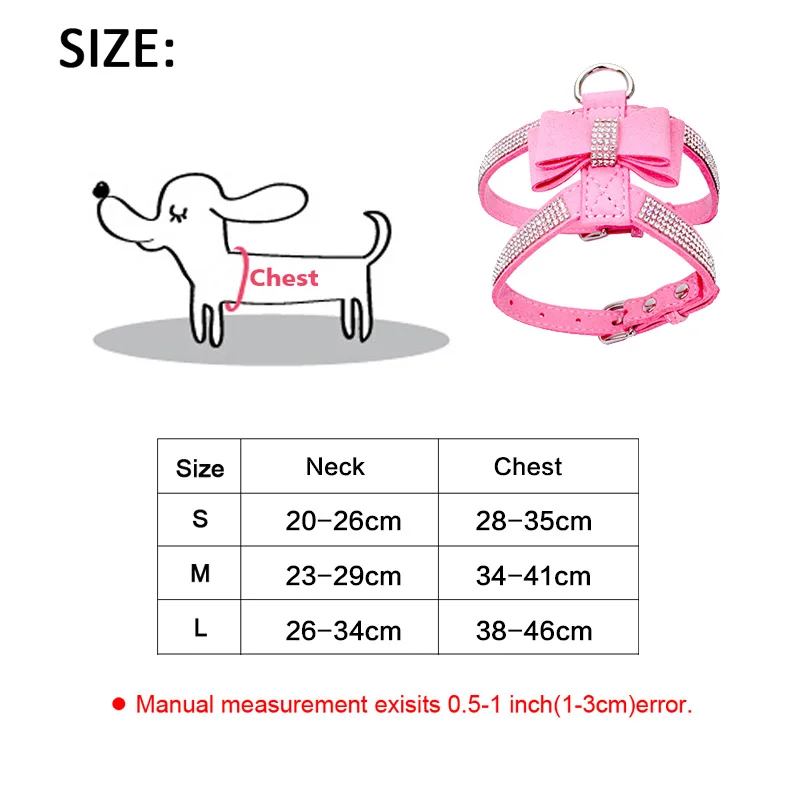 Шикарный горный хрусталь Pet упряжка для щенка собаки бархатный и кожаный поводок для маленький щенок Кошка Чихуахуа розовый воротничок товары для животных