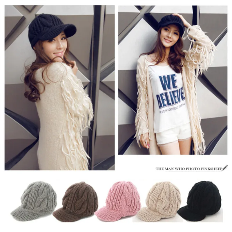 Winter Women's Caps Warm Wool Hats Solid Color knit Hat Earmuffs Visors Female Hand Hook Fashion Hats