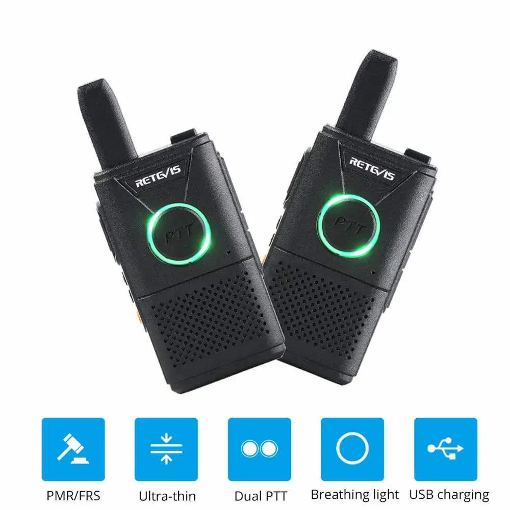 

2pcs Retevis RT618 Mini Walkie Talkie Radio Station Ultra-thin Dual PTT Two Way Radio Portable FRS PMR446 Frequency hopping