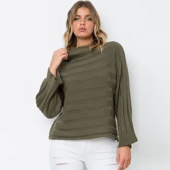 

2018 Striped Knitted Turtleneck Pullovers Sweater Loose Solid Sweaters Soft Warm Autumn Winter Knit Jumpers Female Clothing