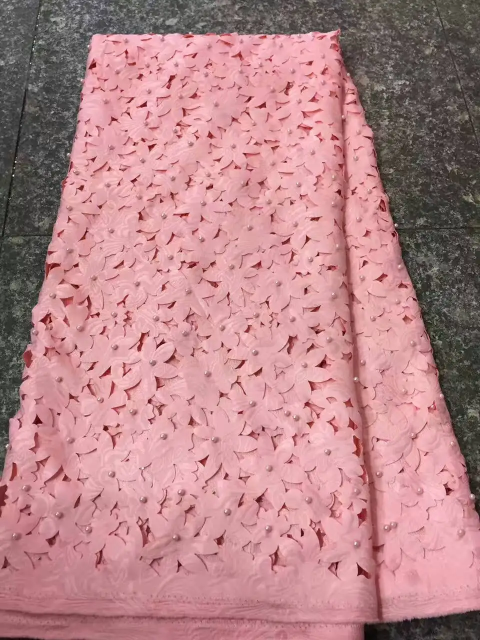 

lace african mesh fabric laser cut lace with beads and stones high quality for evening dresses 5yard