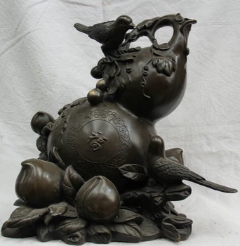 

JP S0524 13" Chinese Bronze Feng Shui cucurbit bottle gourd gourd Fu peach dickey Statue