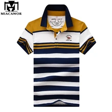 MIACAWOR, новинка, модная полосатая мужская хлопковая рубашка с коротким рукавом, бейсбольная рубашка поло, мужская одежда MT642