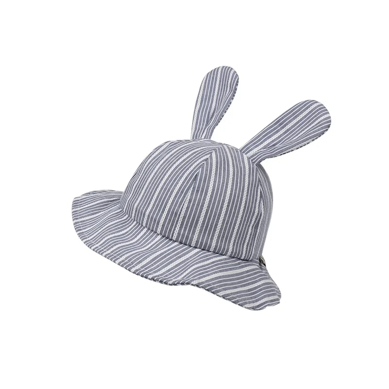 Fashion Rabbit Baby Hat Boy's Panama Cotton Striped Baby Cap Cute Ears Baby Sun Cap Brim Toddler Bucket Hat Baby Girls Clothing (2)