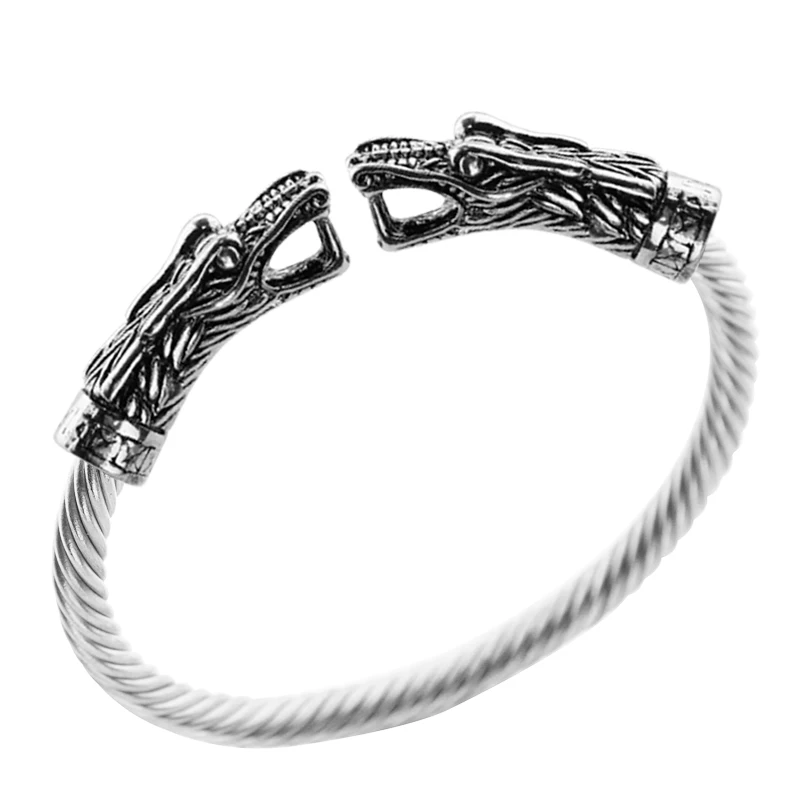 Дракон-Викинг, браслет на голову, браслет, винтажный панк, регулируемое открытие, стальной провод, браслеты викингов для женщин и мужчин, властный - Окраска металла: Покрытие антикварным серебром