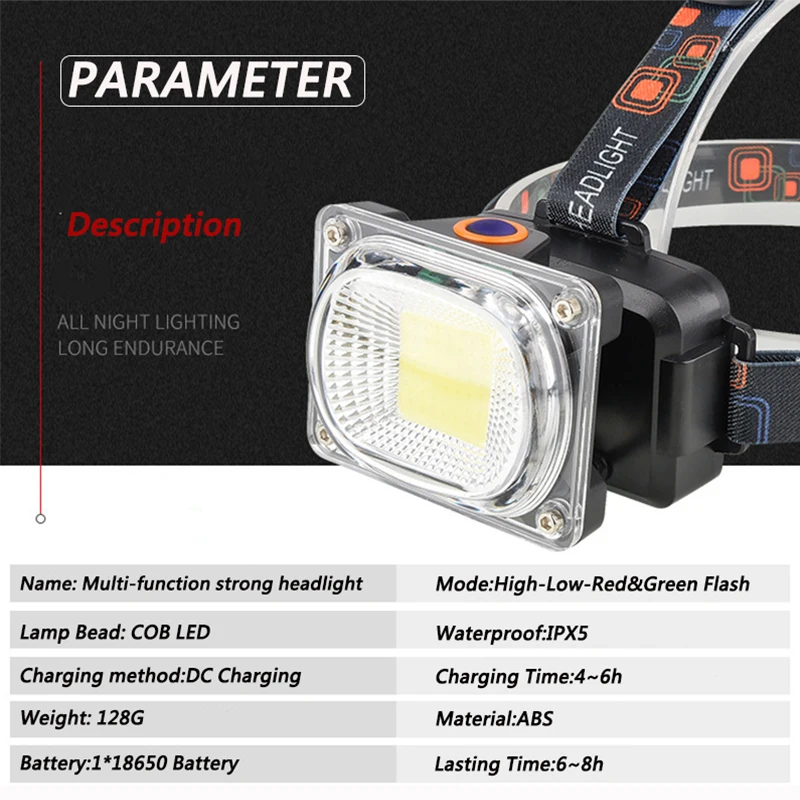 30W LED COB USB Rechargeable 18650 Headlamp Headlight Fishing Flashlight Torch 