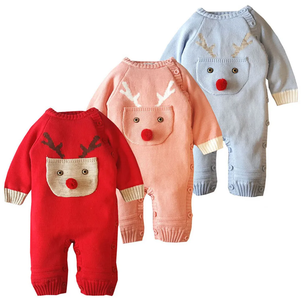 

Newborn Baby Girl Boy Long Sleeve O-neck Christmas Deer Plush Sweater knitted Romper Cute Infant Boys girls Jumpsuits Clothes