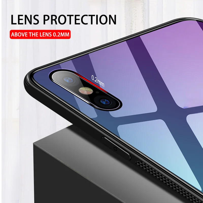 Чехол из закаленного стекла для iPhone 7 8 X XS XR 6 6S Plus градиент цвета синий луч Аврора