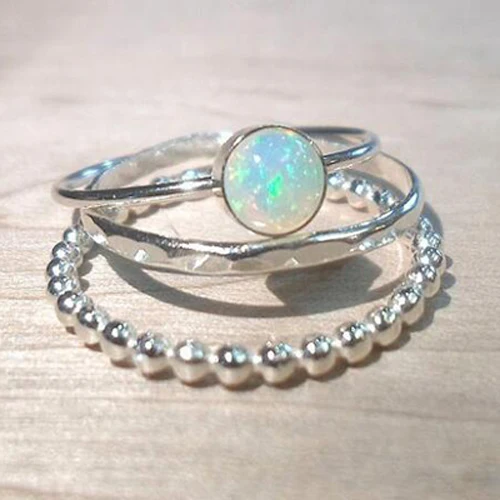 2018 Romantico Delle Donne di Semplice Anello di Tre Pezzi Blu Opale Anello di F 2018 Romantico Delle Donne di Semplice Anello di Tre Pezzi Blu Opale Anello di F