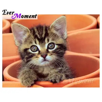 

Ever Moment Diamond Painting Cat Decoration For Home Needlework Rhinestone Diamond Embroidery Picture Mosaic Full Square S2F889
