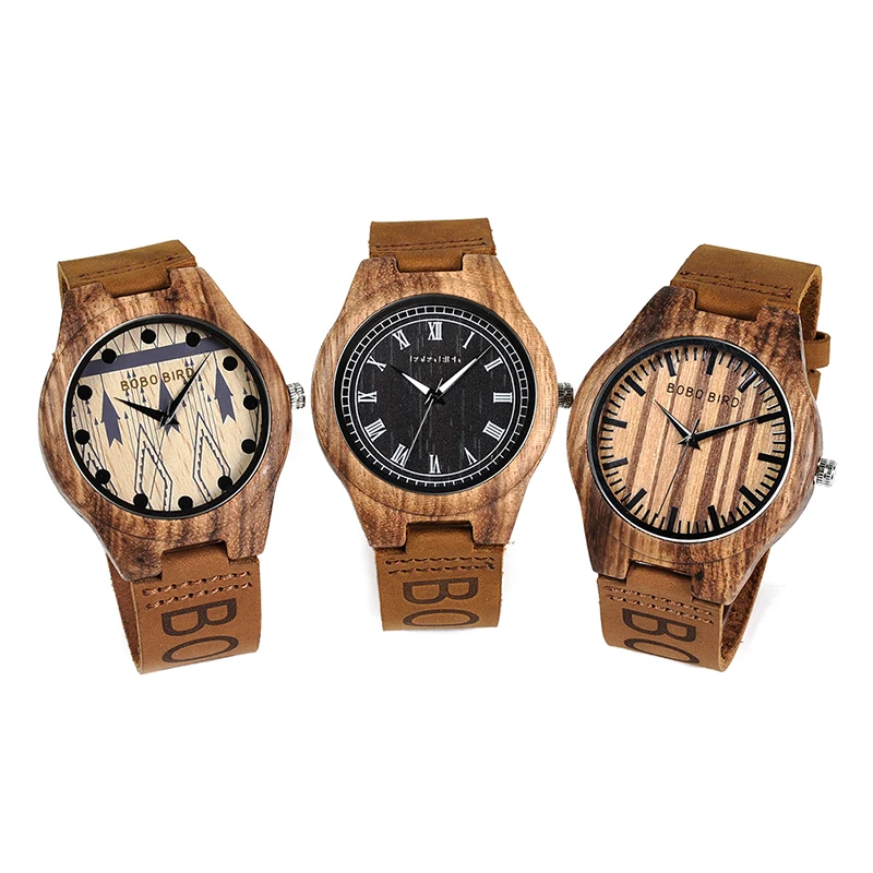 BOBO BIRD O30 Mens Bamboo Wooden Quartz Watches for male Wristwatch With Leather Band in Box relogio masculino