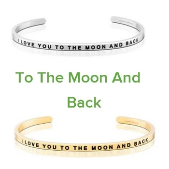 

Silver/Gold Hand Stamped Letter I Love You To The Moon And Back Stainless Steel Cuff Bangle Bracelet