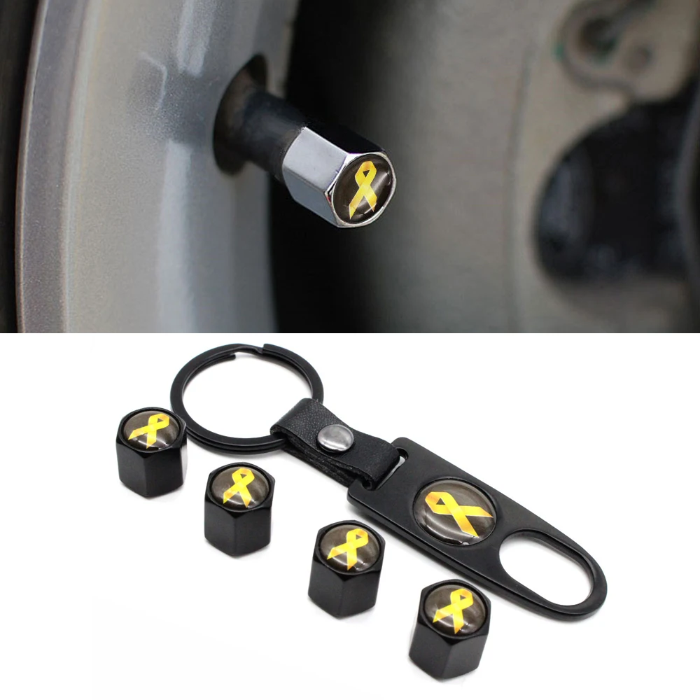 1Set Zinc Alloy Anti theft Car Wheel Tire Valve Caps Stem Air + Leather