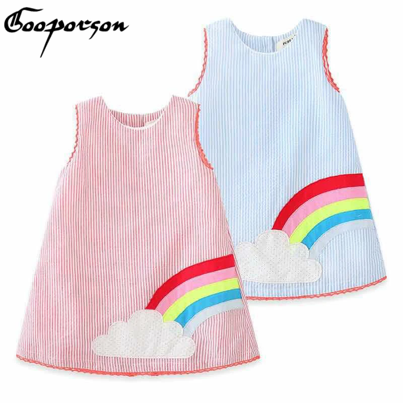 

Summer Girls' Sleeveless Dress 2019 Girls' Sleeveless Dress Girl's Rainbow Striped Casual Dress Cute Princess Dresses