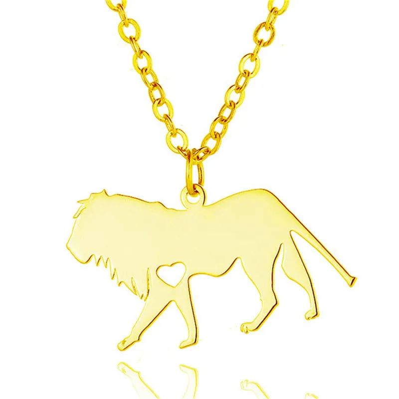Wholesale Trendy Lion Necklace Stainless Steel Lion Heart Pendant