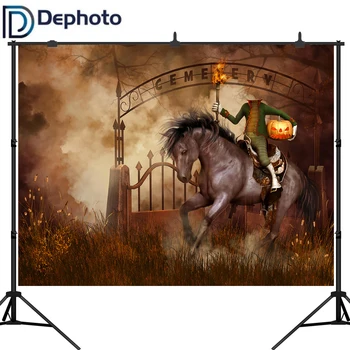 

Dephoto Photography Backdrop Gloomy Cemetery Night Headless Knight Halloween theme Photo Background studio camera fotografica