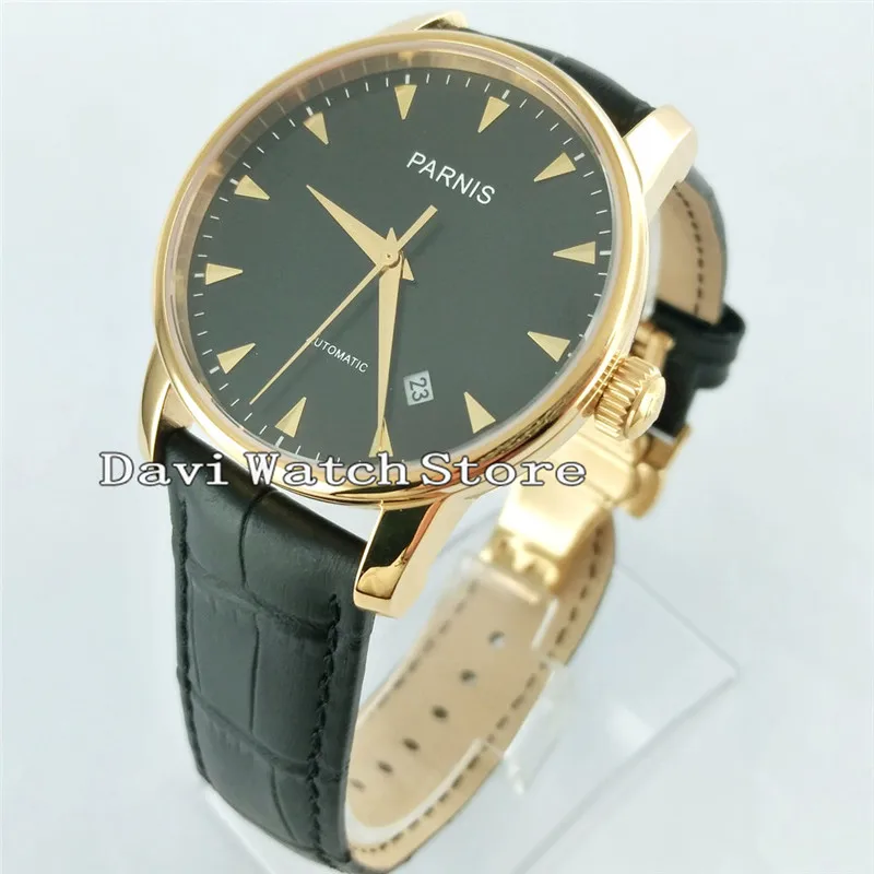 

38mm Parnis Black Dial Casual 21 Jewels Miyota Automatic Movement Casual Watch Sapphire Glass 2547