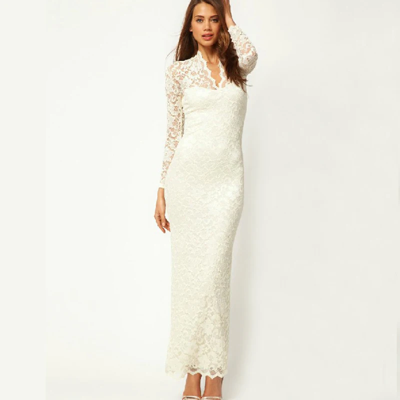 

women V-Neck full sleeve lace long dress