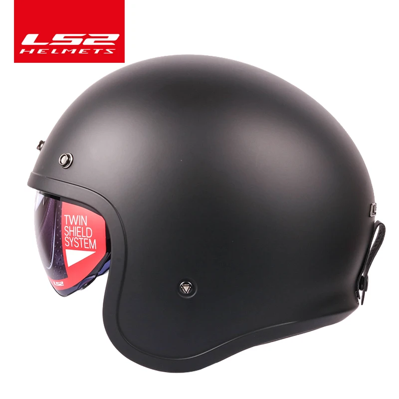 LS2 Spitfire, винтажный шлем с открытым лицом, модный дизайн, Ретро стиль, наполовину шлем, LS2, OF599, мотоциклетный шлем с пузырьковым козырьком, пряжки - Цвет: Matte black
