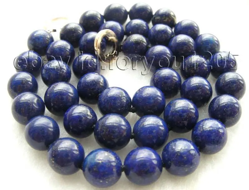 

18" Genuine Natural 10mm Blue Lapis Lazuli Necklace 14KGP