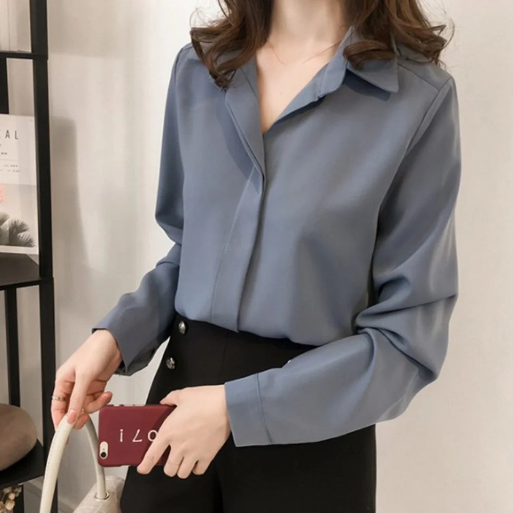 

Female Shirts Long Sleeve Summer Blouse Elegant Chiffon Tops Robe Femme Turn Down Collar Casual Party Women Blusas Femininas