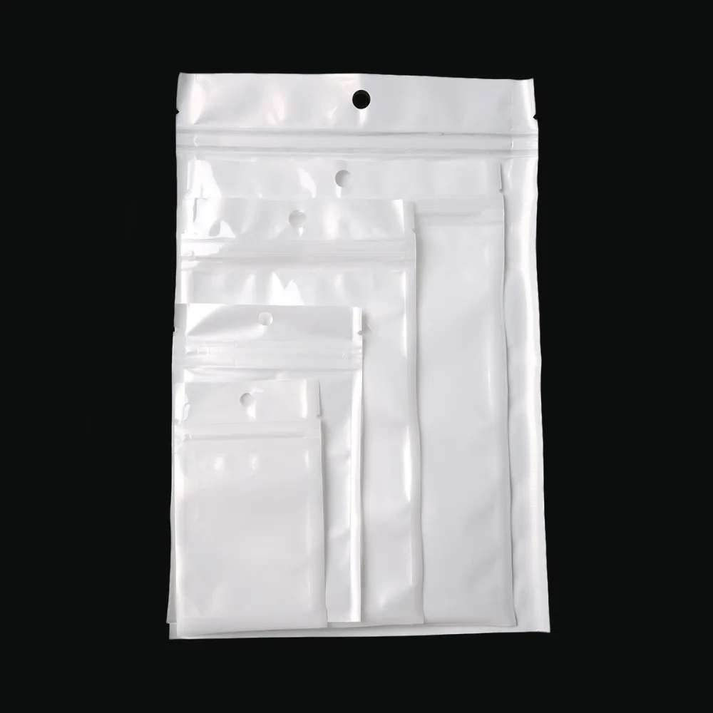 

New 50-100Pcs White Clear Self Seal Zipper Plastic Retail Packaging Poly Pouches Ziplock Zip Lock Bags Package With Hang Hole