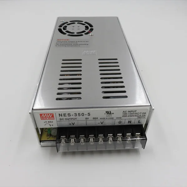 MeanWell NES-350-5; 5 V/350 W anahtarlama modu led güç kaynağı; AC100-240V giriş; 5 V/350 W çıkış fişi (1.5 m/5ft)