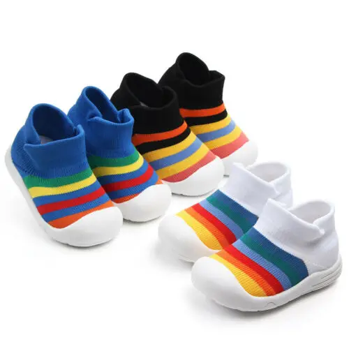 First Walkers Baby Boys Girls Rainbow Anti-Slip Shoes Soft Soled Newborn Infant Pre-Walker