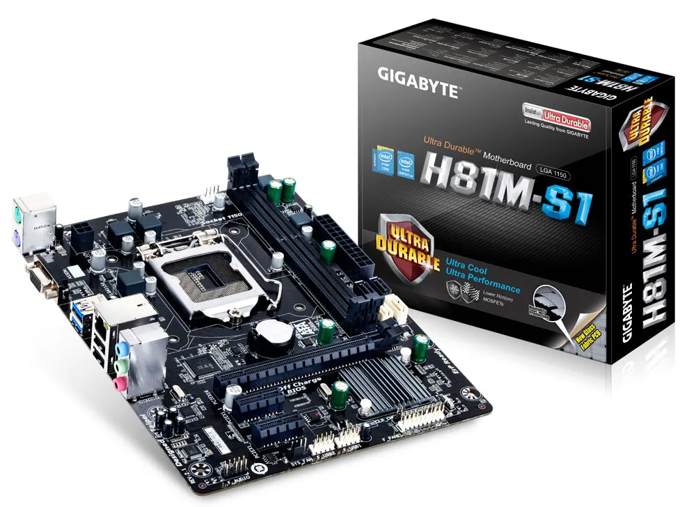 Novo Completo Gigabyte 1150 Placa-mãe Ultra Durável Ga-h81m-s Lga
