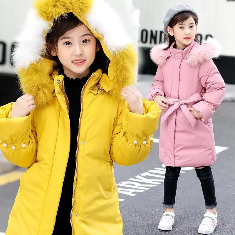 

2019 New Winter Children Warm Thick Coat Kids Girls Faux Fur Collar Hooded Outerwear Teens Girls Jacket Parkas Q348