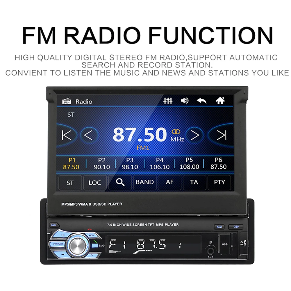 7 дюймов Автомобильный MP5 плеер AM FM радио gps навигация выдвижной 1 DIN сенсорный экран USB Bluetooth приемник автомобильные аксессуары