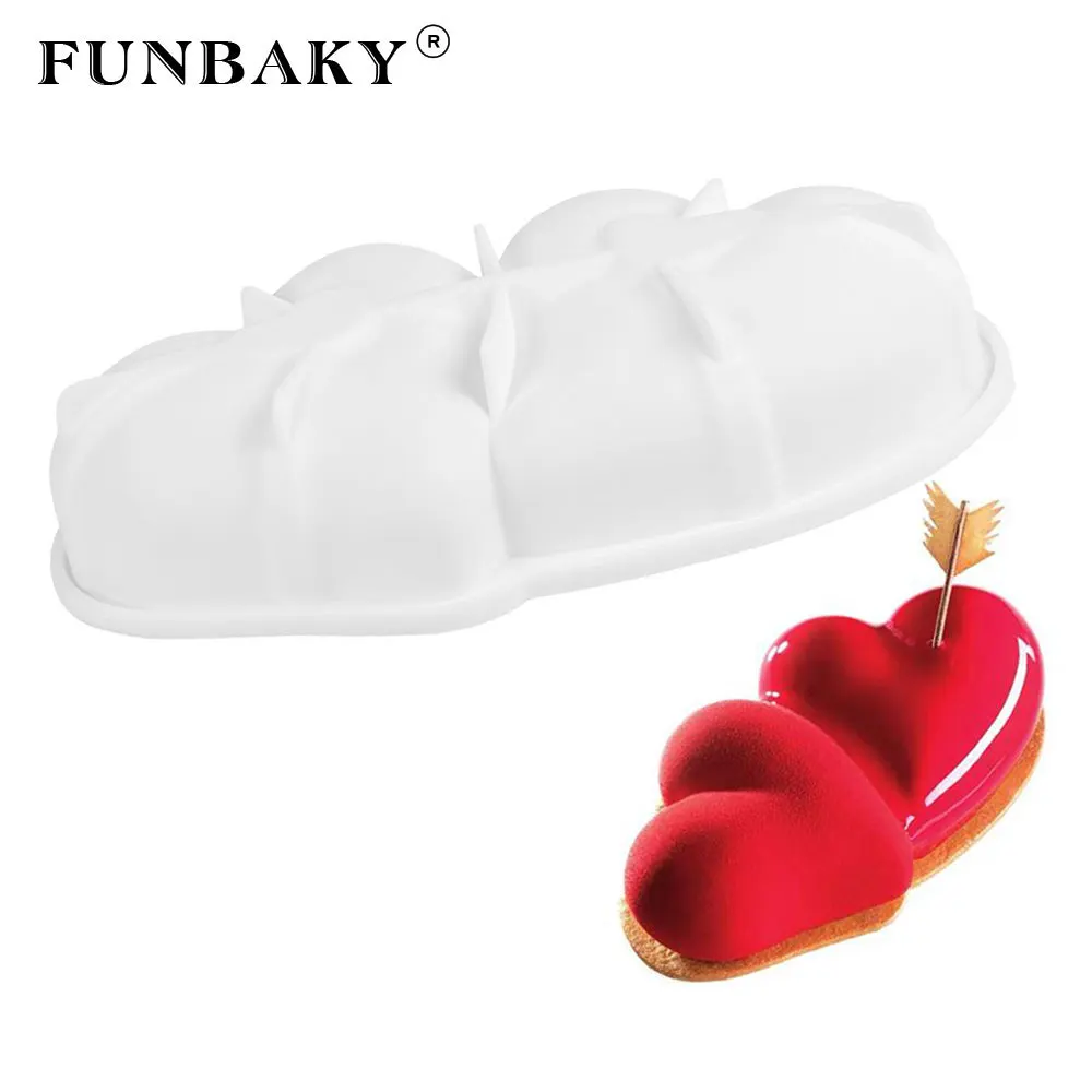FUNBAKY большая силиконовая форма для торта в форме двойного сердца 3D сковорода