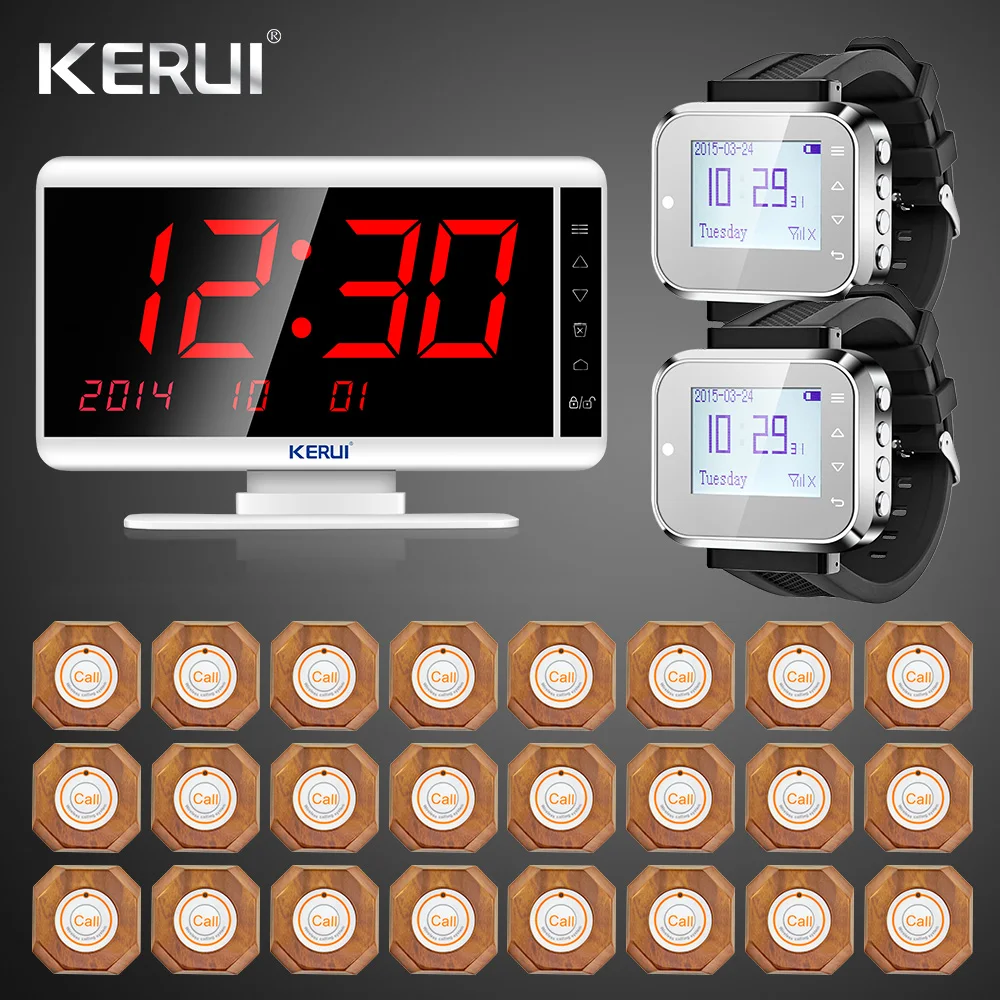 

KERUI C1999 Wireless Screen 24 pcs Call Button Calling System Watch Hospital Bank Hotel Restaurant Voice Report