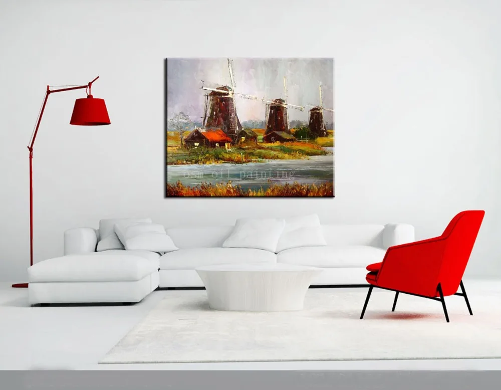 

Handpainting Modern Abstract Farm House Countryside Landscape Canvas Picture Handmade Wall Art Palette Knife Oil Painting Decor