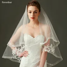 Favordear Вуаль де mariée вэу-де-noiva 2 яруса кружево свадебная фата цветок вуаль с расческой Кот въелось De Novia
