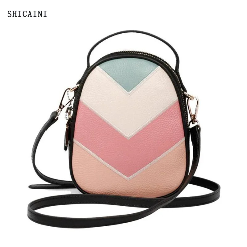 

Womens Shoulder Bag Genuine Leather Color matching Messenger Bag For Girls Handbag Cowhide Fashion Crossbody Bags Female