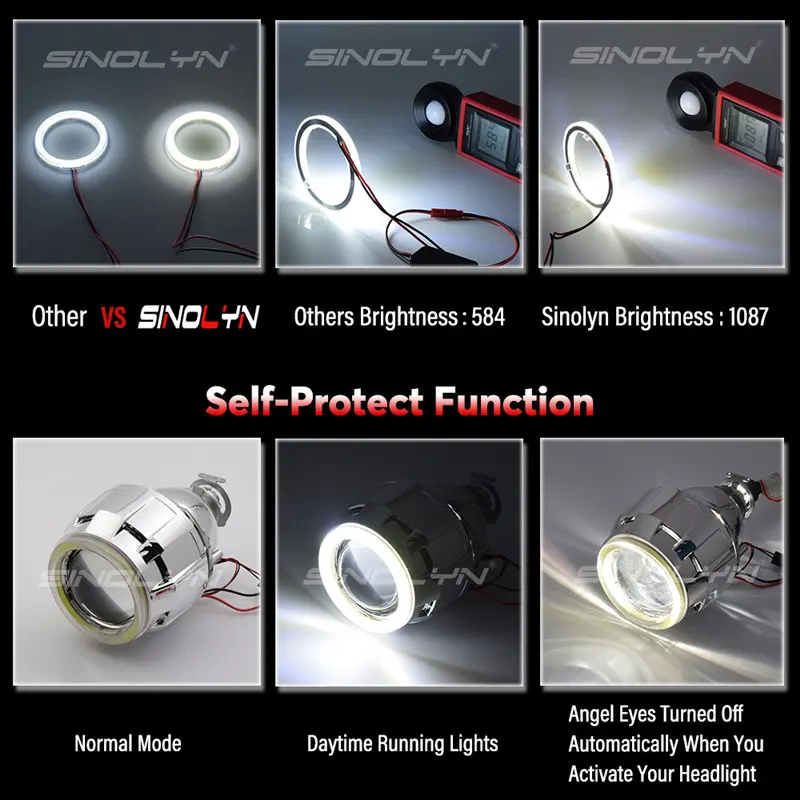 Sinolyn COB LED الملاك الشيطان عيون ثنائية زينون عدسة مصباح أمامي لجهاز الإسقاط ل سيارة التحديثية DIY W/النهار تشغيل أضواء 2.5 'H4 H7