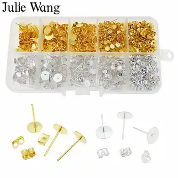 

Julie Wang 1600PCS/Box Iron Stud Earring Post And Earring Butterfly Back Mixed Gold Silver Accessory Set Earrings Jewelry Making