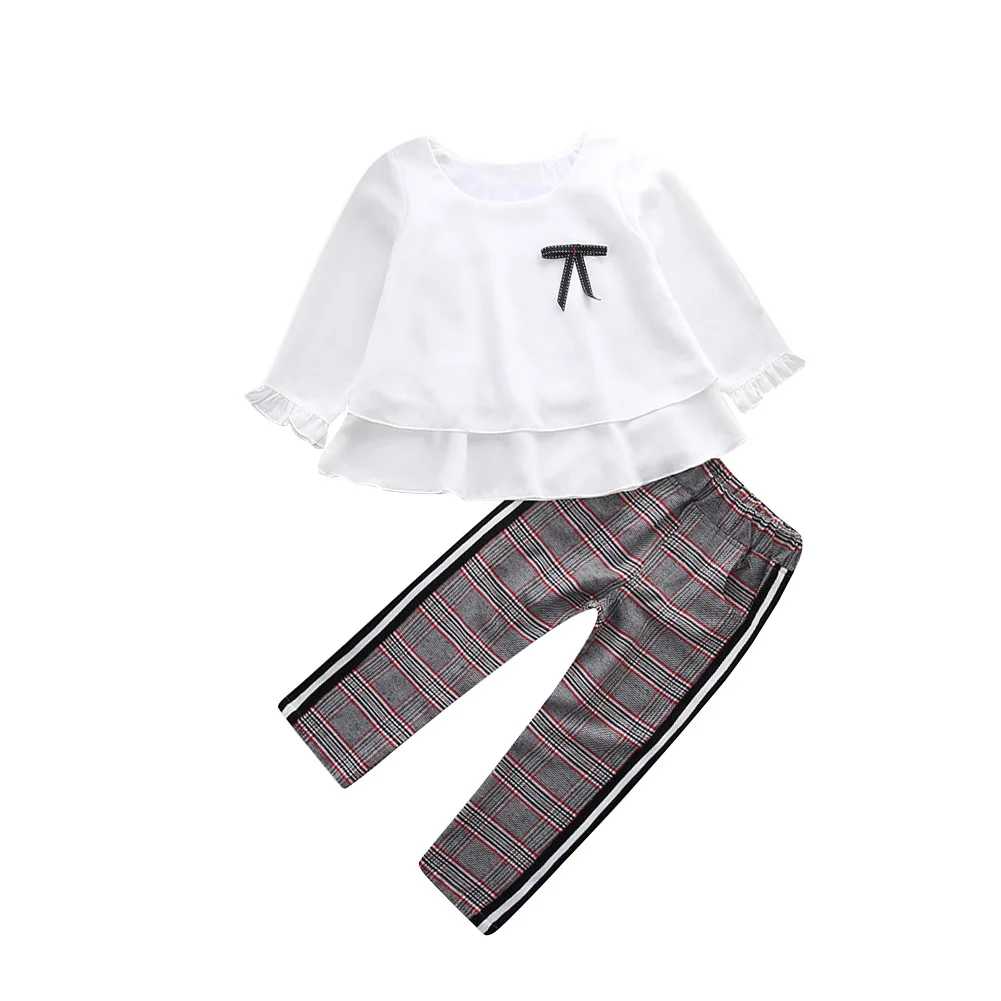 

Autumn and Winter White Chiffon jacket red checked suit pants girls two-piece suit Europe and America