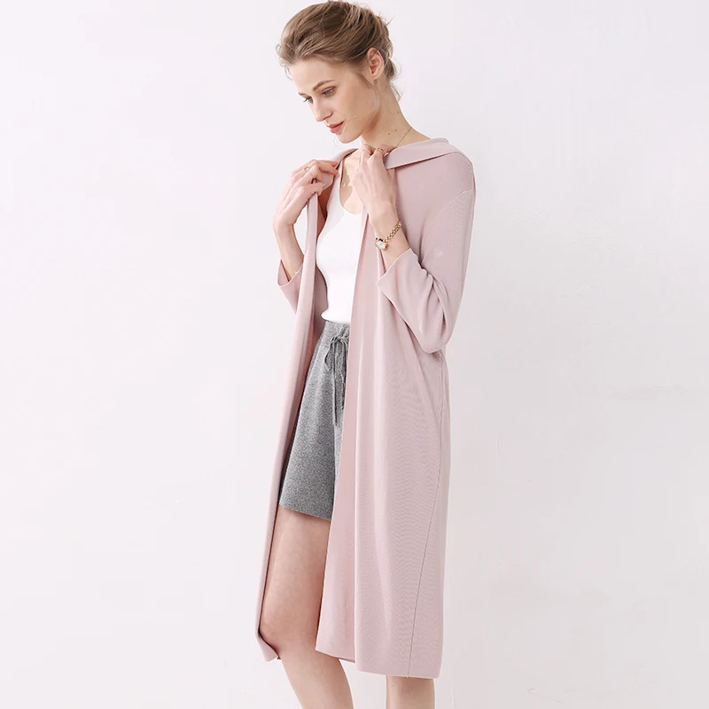 

Women Long Cardigan With Hooded Summer Autumn Silk Knitted Cardigans Female Casual Loose Sweater Coat Jacket Plus Size Outwear
