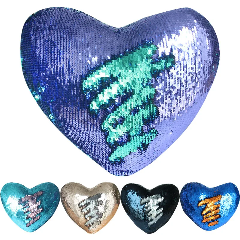 

Ihomee Heart Shape Mermaid Pillow Case Reversible Sequins Color Changing Cushion Cover Decorative Pillows Pillowcase Home Decor