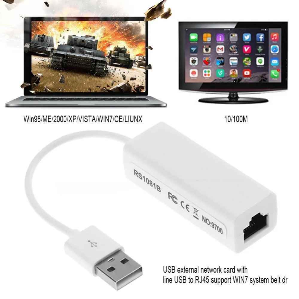 

1X USB 2.0 to RJ45 Lan Ethernet Adapter 10/100 Adapter Dongle Fr Windows7 Mac HY