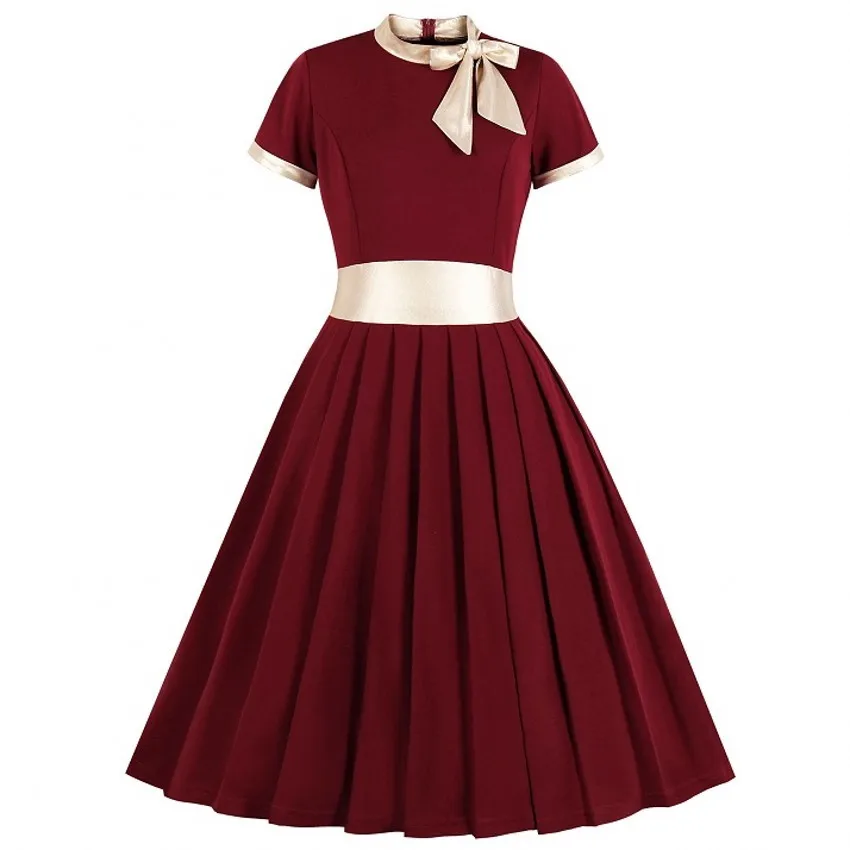 

Plus Size Summer Elegant Dress Women Vintage One Line Patchwork Stylish Pin Up Slender Swinging Rockabilly Retro Party Clothes