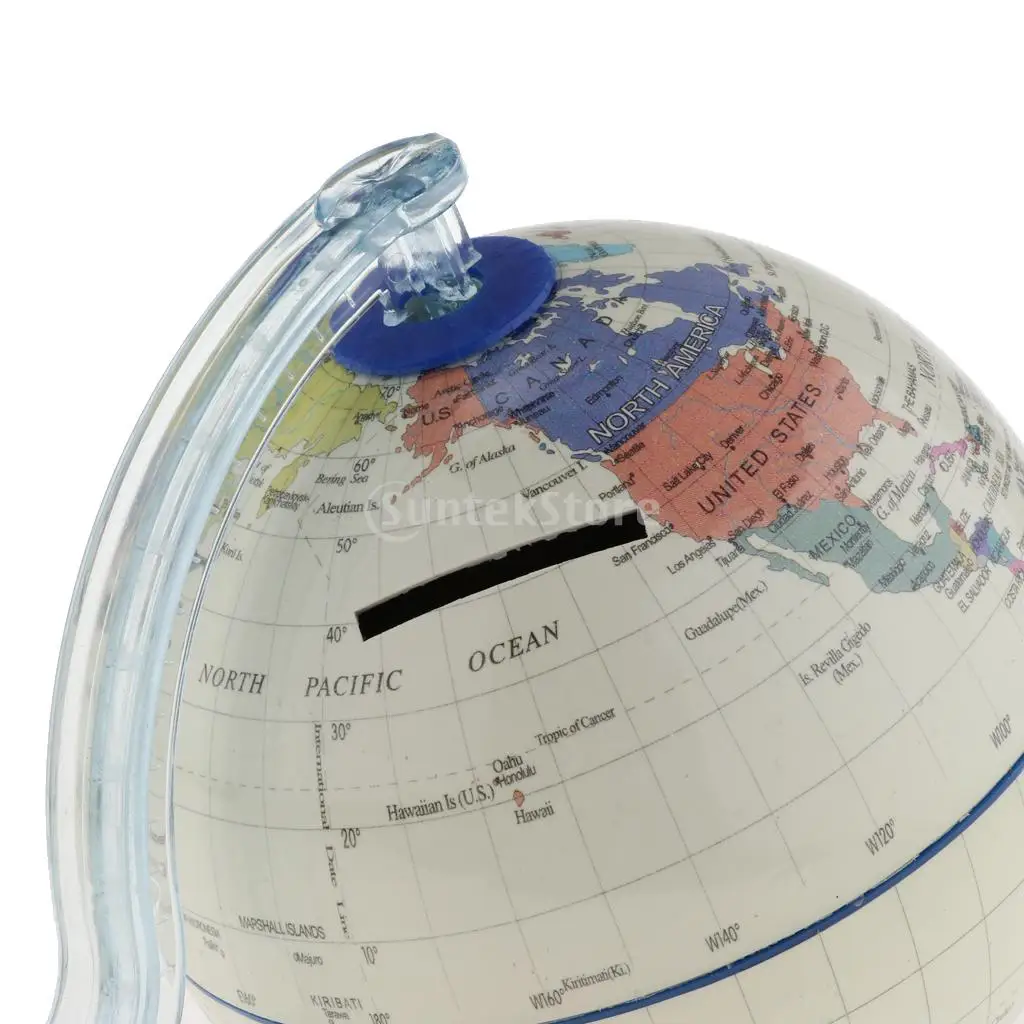 Swivel Spining World Globe Coin Cash Bank Money Box School Educational Teaching Kits Children Leaning Toys	