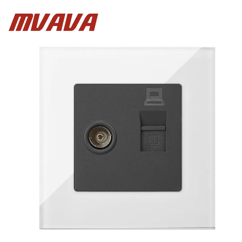 MVAVA TV + PC Data Sokcet белое закаленное стекло RJ45 Компьютерное интернет и телевизионное